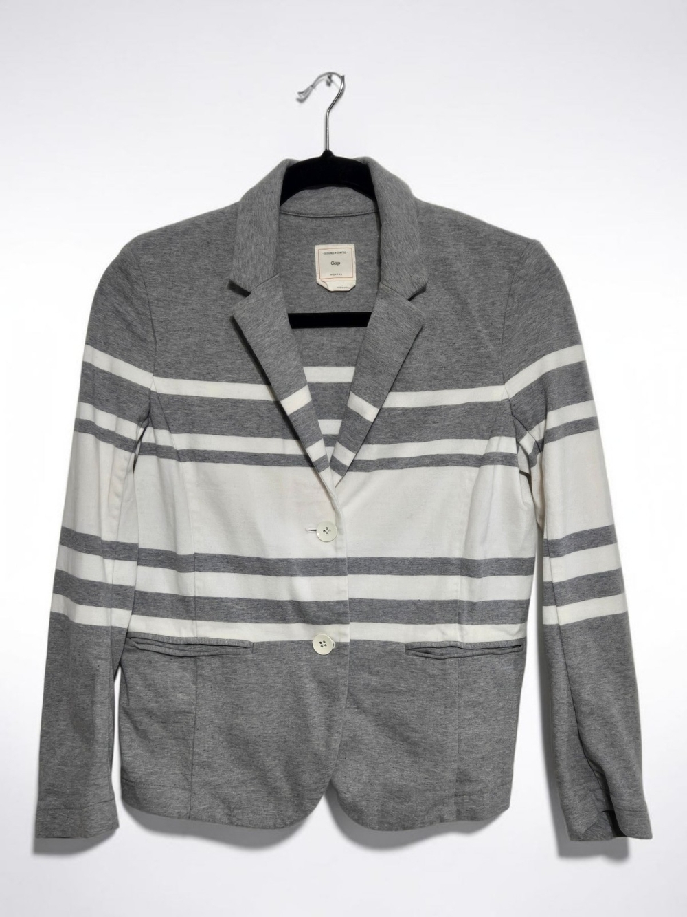 GAP Gray and White Striped Knit Blazer